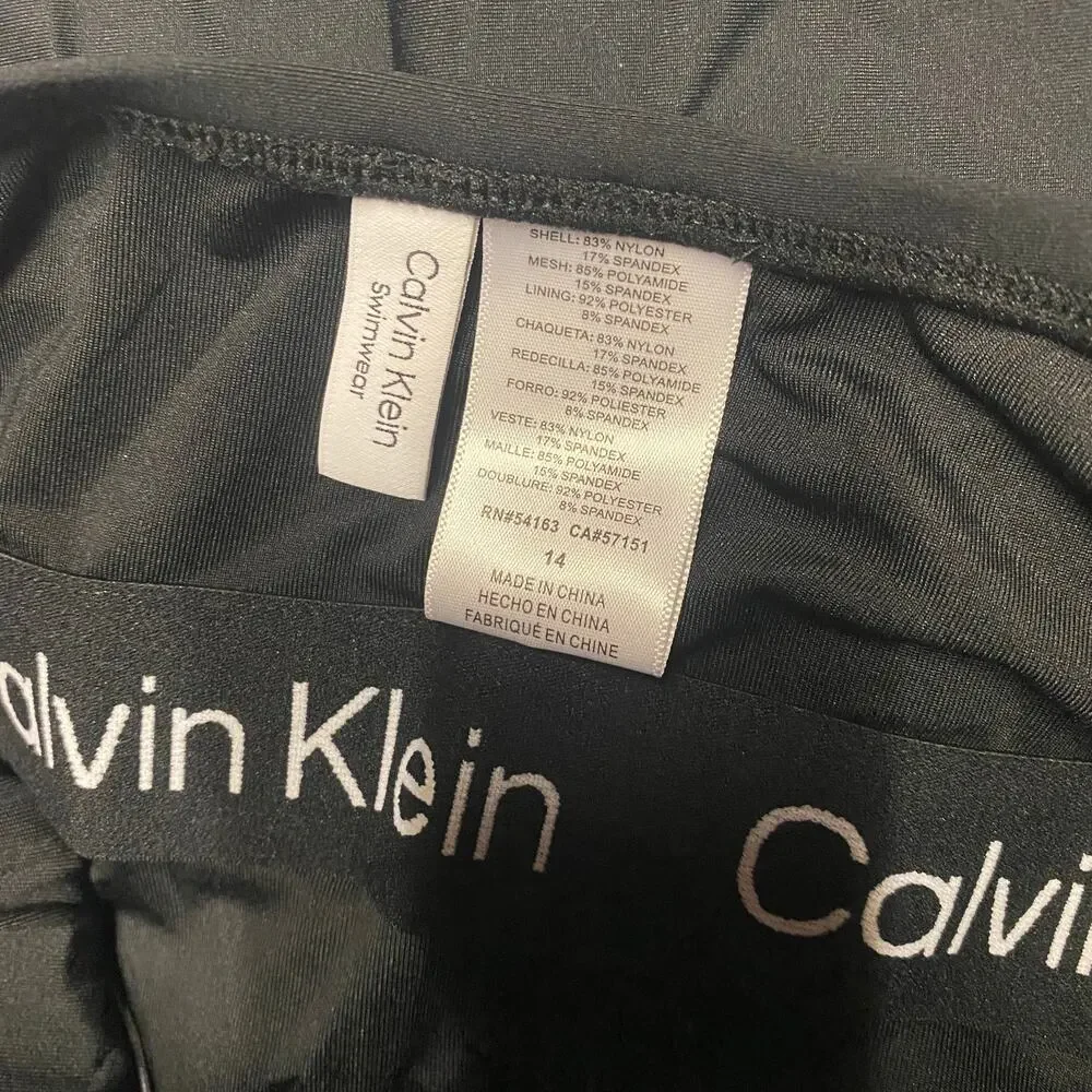 NWT Calvin Klein Black Floral Bandeau One Piece Swim Bathing Suit Womens Size 14
